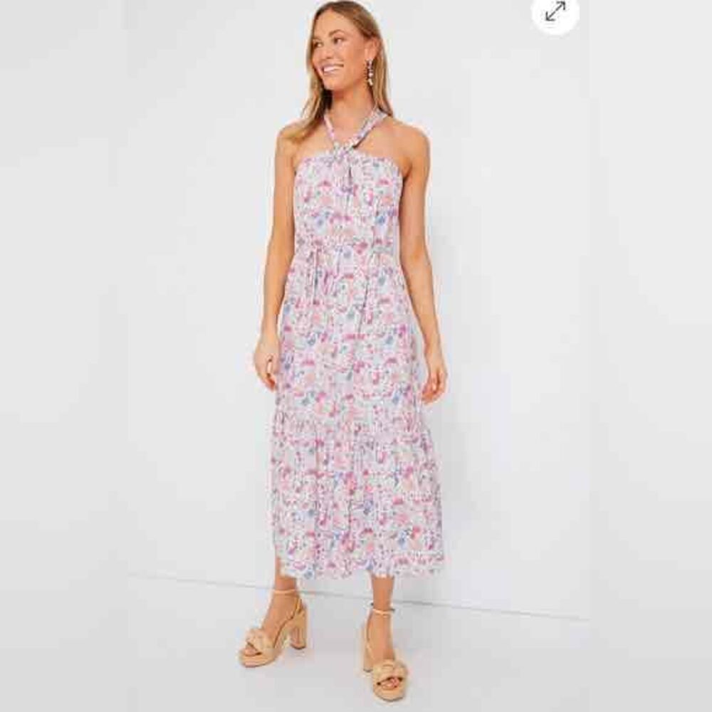 Hyacinth House Maxi Dress Pink Floral Halter Neck Large Southern Garden Fairy